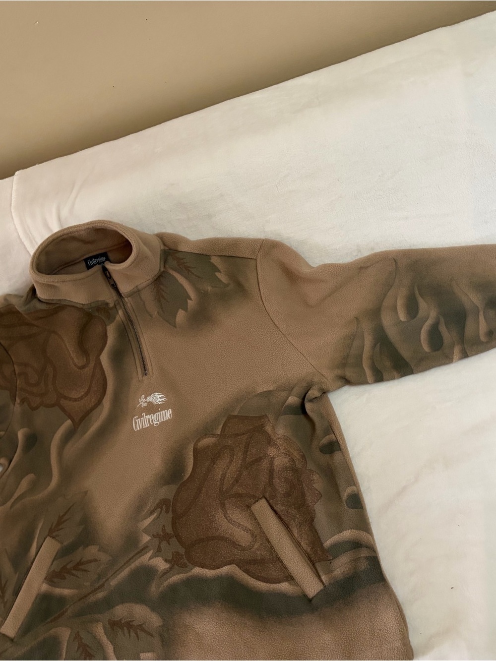 Civil REGIME Tan Floral Quarter-Zip Fleece Pullover